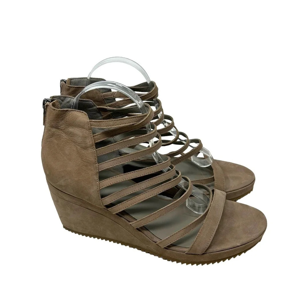 Eileen Fisher Milly Wedge‎ Sandal Earth Beige Suede Size 11